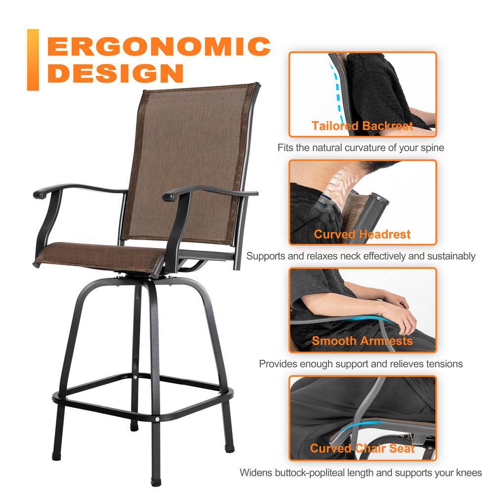 Brown Metal Bar Height Armchair Stool Set with Gold Speckles