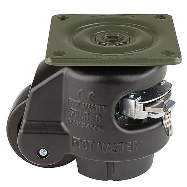 Foot Master GDR Series 2 in. Nylon Swivel Flat Black Plate Mounted Ratcheting Leveling Caster with 550 lb. Load Rating