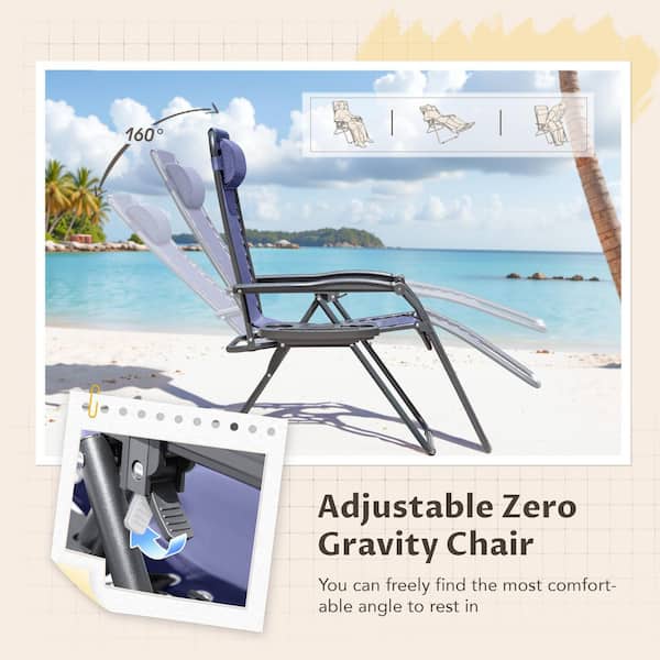 Tozey 2-Piece Dark Blue Zero Gravity Black Metal Lawn Chair Set