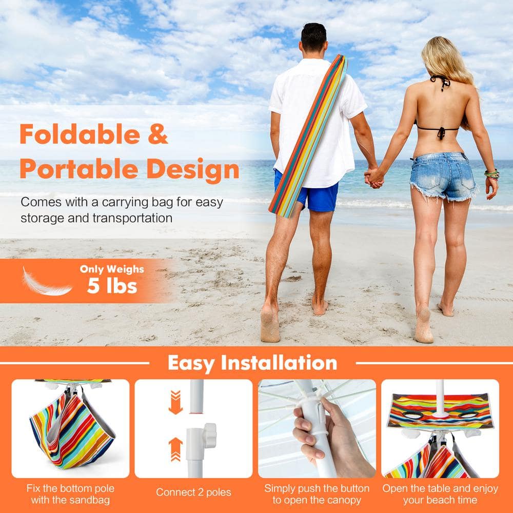 6.5 Feet Orange Striped Beach Umbrella with Fiberglass Ribs