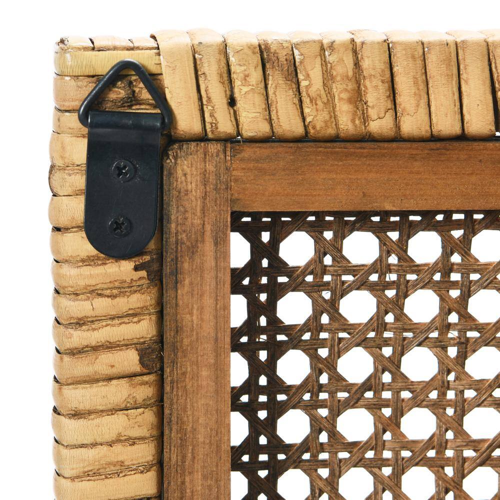Boho Chic 26" Natural Rattan and Wood Square Wall Mirror