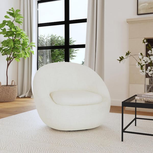 Homepop Modern White Sherpa Round Swivel Accent Chair