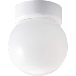 1-Light White Flush Mount with White Glass