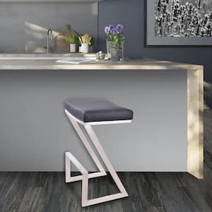 Atlantis 26 in. Backless Bar Stool in Brushed Stainless Steel with Black Pu upholstery