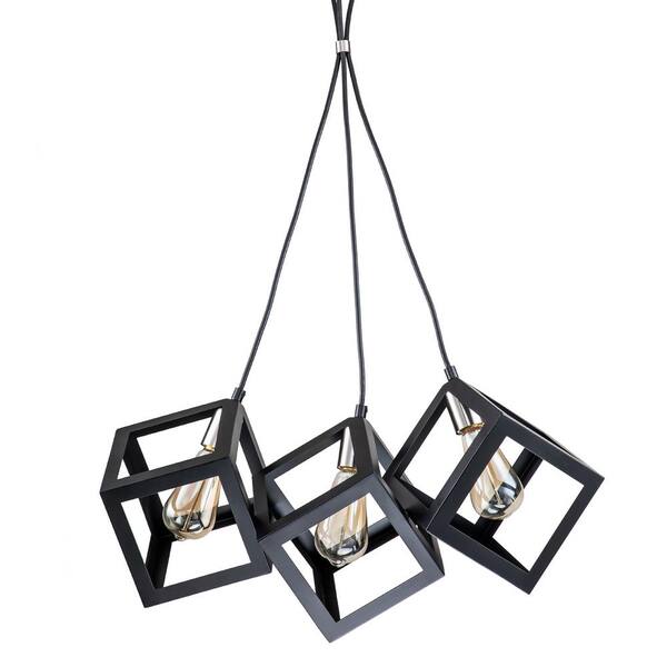 C Cattleya 3-light Black Cluster Cube Pendant Light with Satin Nickel Accent