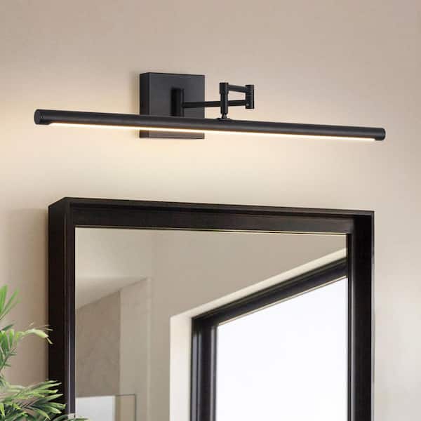 Nimbus 1-Light 28 in.W Matte Black Integrated LED Dimmable Vanity Light Bar with Swing Arm for Mirror or Wall Art