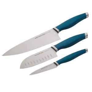 Cutlery Japanese Stainless Steel Chef Knife Set, Teal, 3-Piece