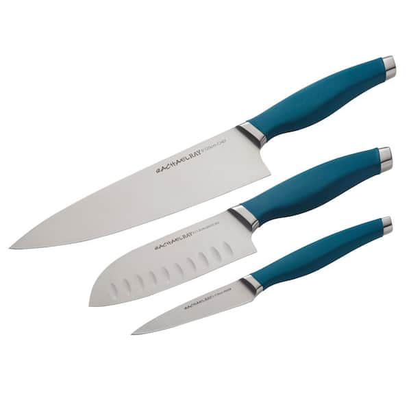 Rachael Ray Cutlery Japanese Stainless Steel Chef Knife Set, Teal, 3-Piece