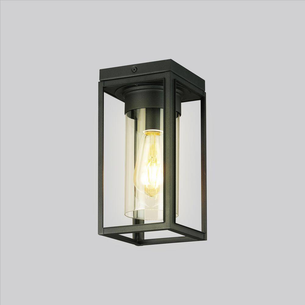 Walker Hill Matte Black Glass Outdoor Flush Mount Light