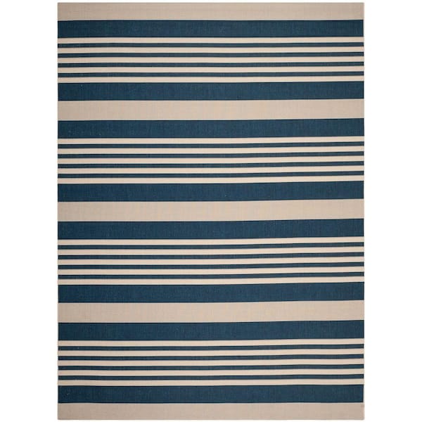 Courtyard Navy/Beige 10 ft. x 14 ft. Striped Indoor/Outdoor Area Rug