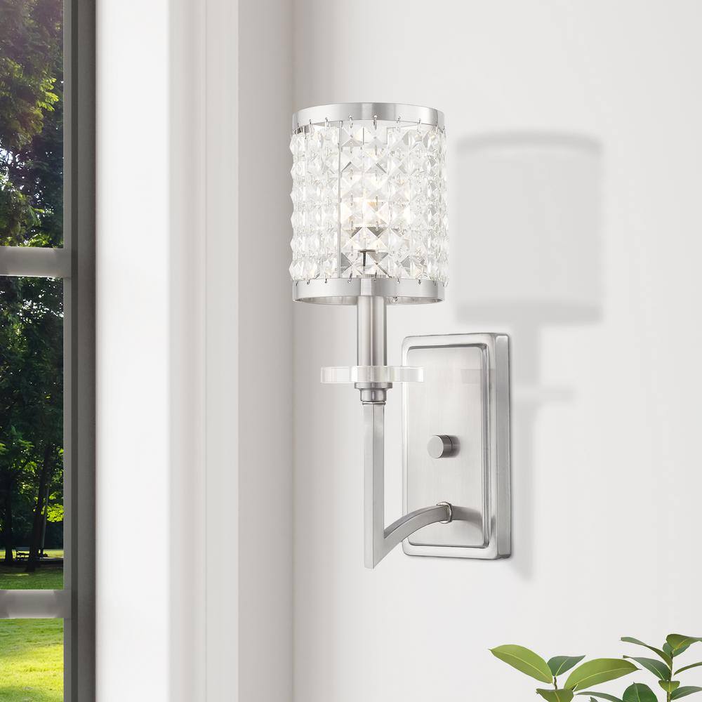 Brushed Nickel Wall Sconce with Clear Crystal Shade