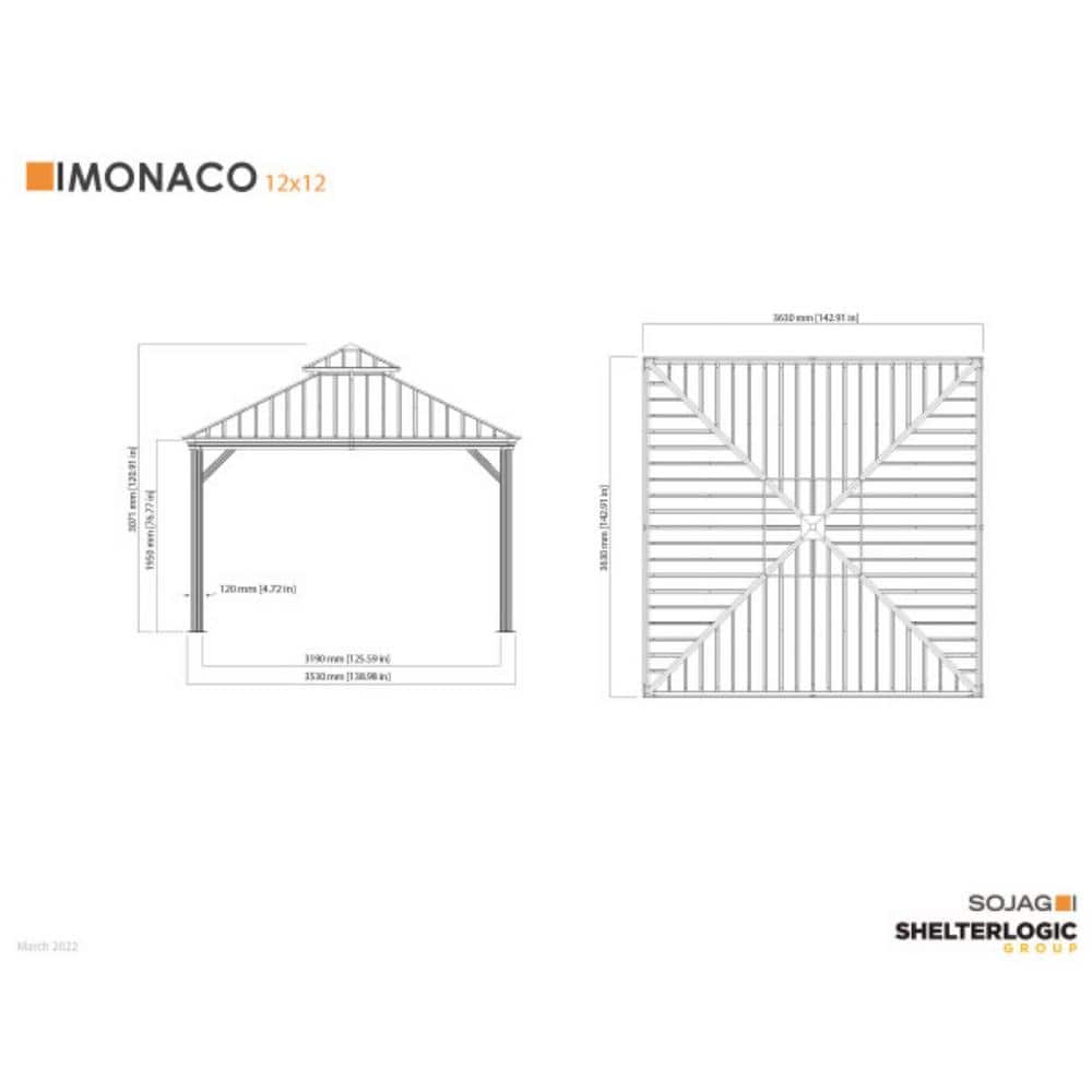 Monaco 12' x 12' Champagne Aluminum Hardtop Gazebo