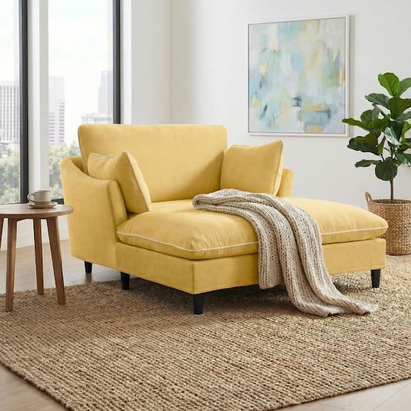 Harper & Bright Designs 51.2 in. Yellow Chenille Modern Chaise Lounge ...