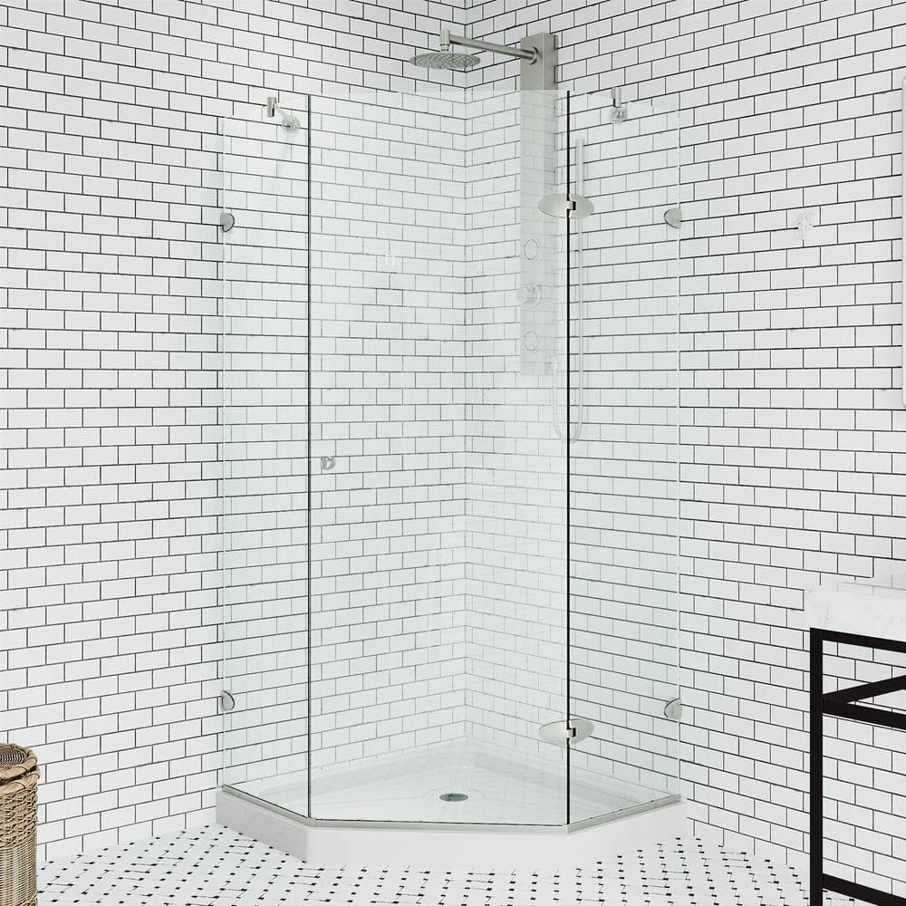 Verona 42'' Brushed Nickel Frameless Neo-Angle Shower Enclosure