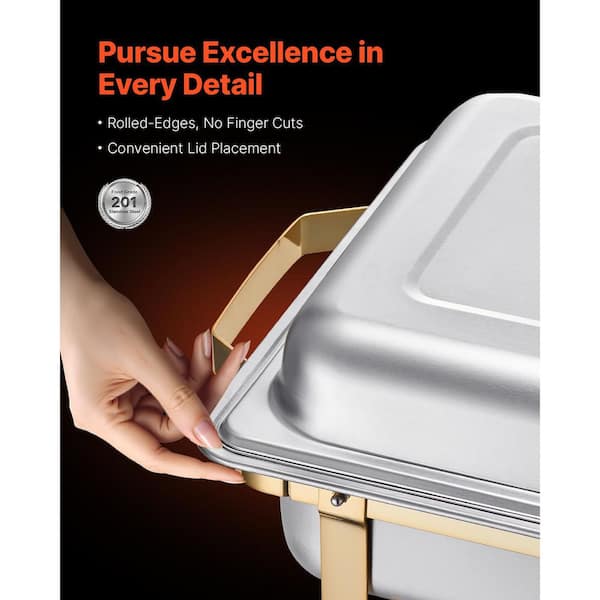 Gold 4 Pack Chafing Dishes For Buffet, 18/8 (304) Stainless Steel - View #9