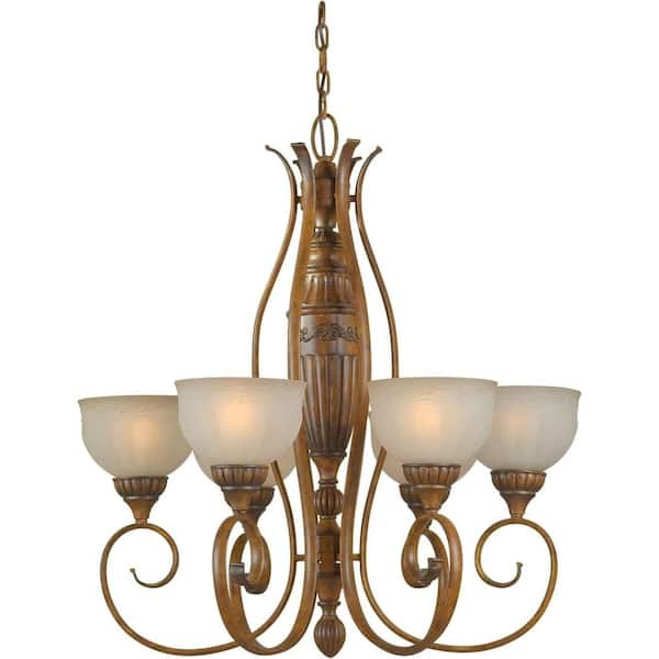 Forte Lighting 6-Light Rustic Sienna Bronze Chandelier with Patterned Shaded Umber Glass