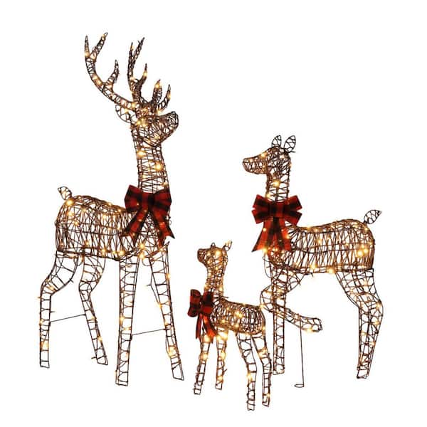 60 in. Rattan Lighted Reindeer Family Christmas Outdoor Indoor Decorations