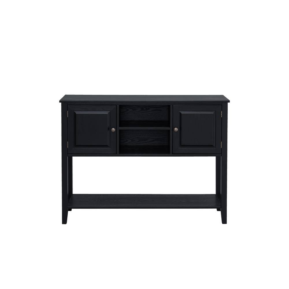 46 in. Black Rustic Rectangle Wood Console Table Entryway Table with 2 Stor