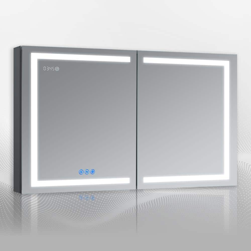 RUBINI 48 in.W x 32 in.H LED Medicine Cabinet Recessed Surface Clock Dimmer