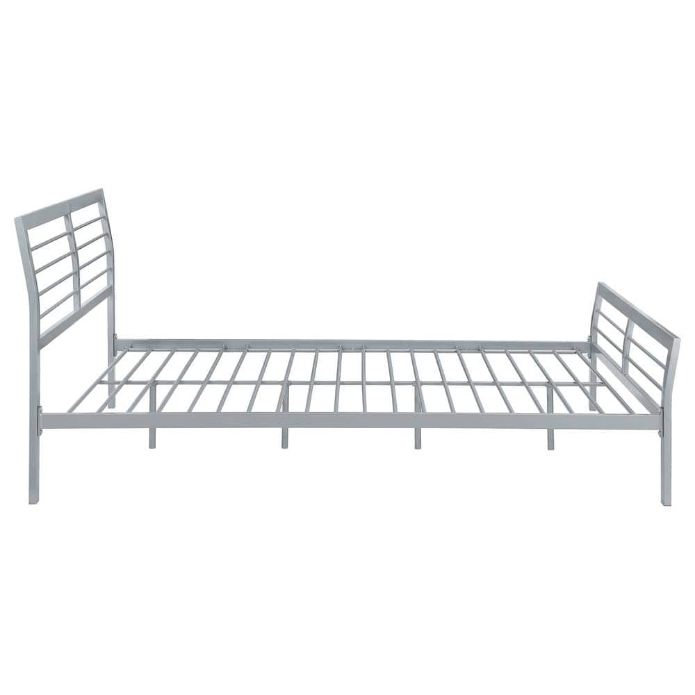 Silver Queen Platform Bed with Metal Headboard and Slats