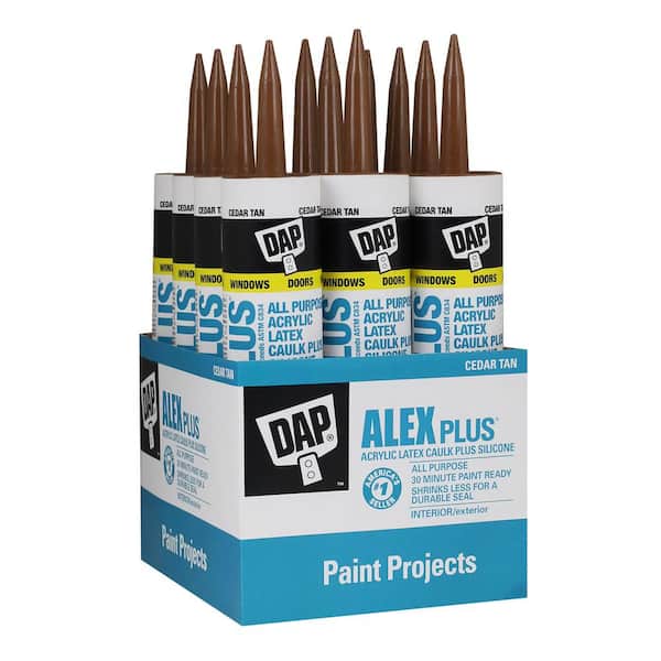 DAP Alex Plus 10.1 oz. Cedar Tan Acrylic Latex Caulk Plus Silicone (12-Pack)