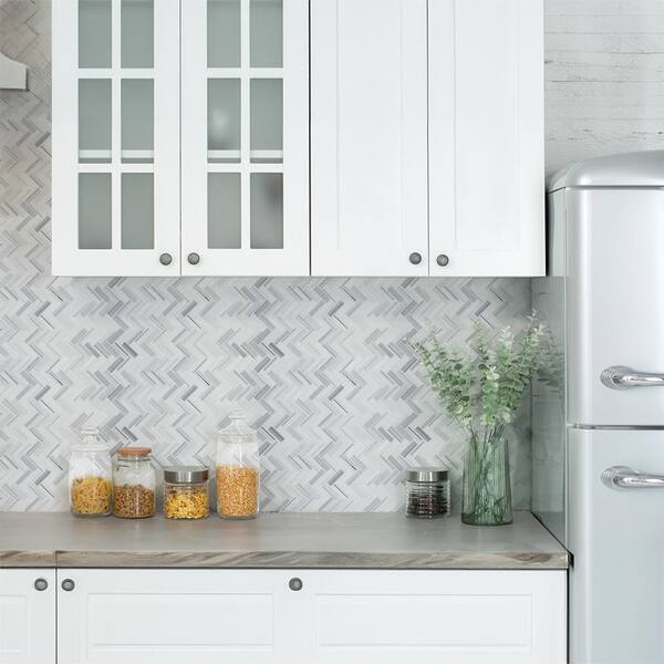 Jeffrey Court Zebra Plains Gray Herringbone 11 in. x 12.75 in. x 10 mm Polished Marble Mosaic Wall/Floor Tile