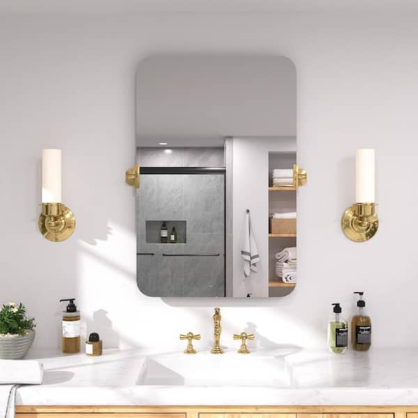Twirl 20 in. W x 30 in. H Rectangular Framed Frameless Tilt Wall Bathroom Vanity Mirror in Brushed Gold
