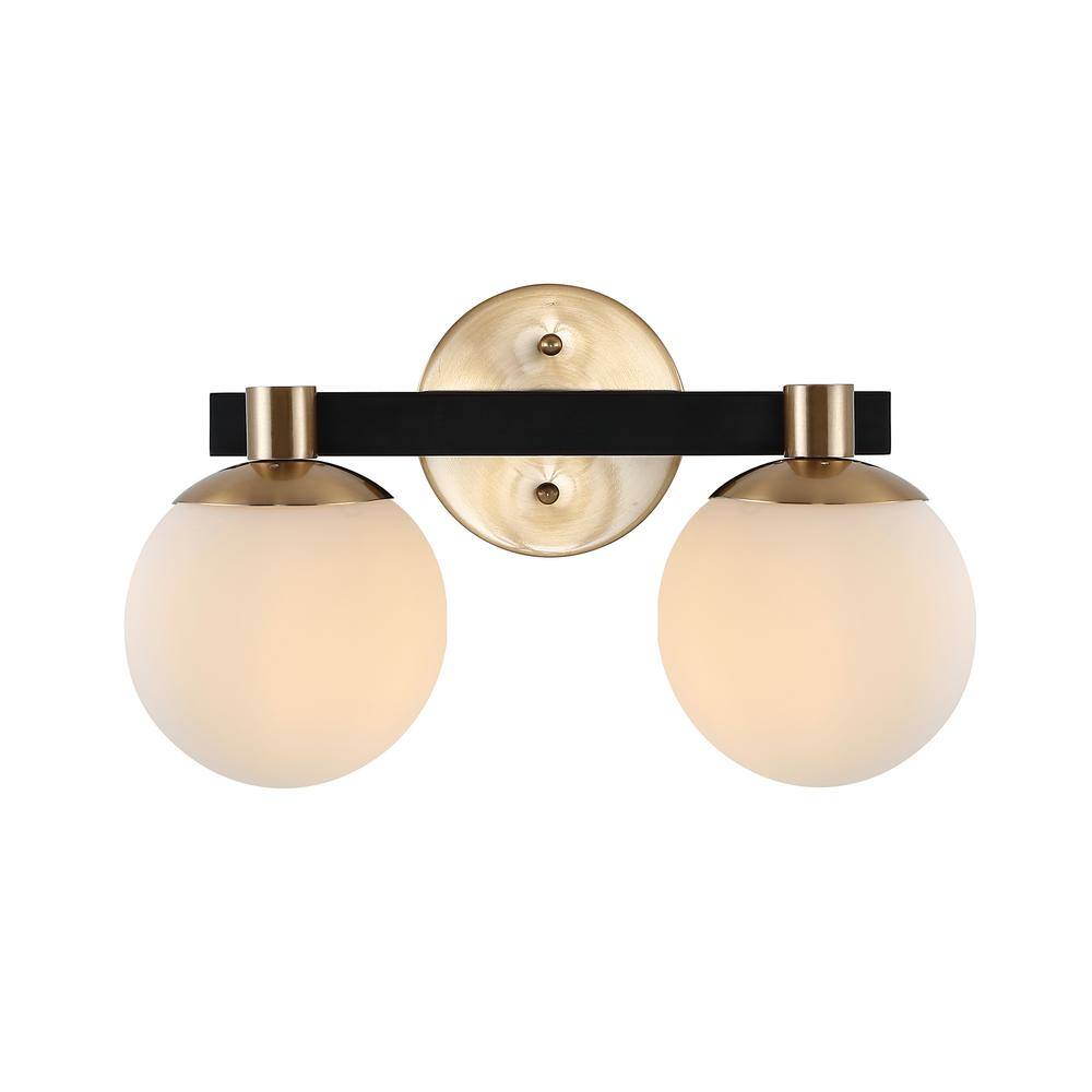 Modernist Globe 15.25" Brass Gold & Black 2-Light LED Vanity