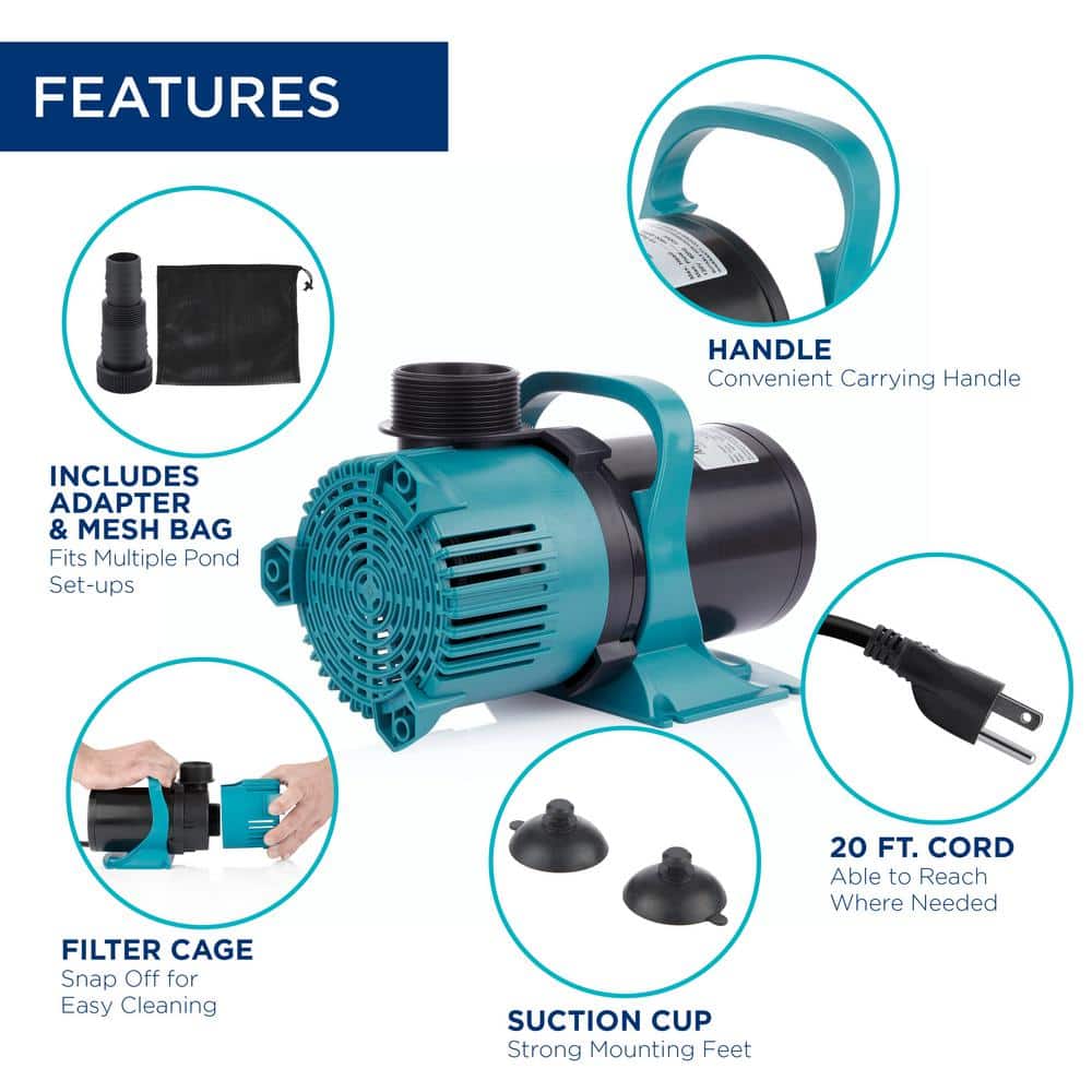 Teal and Black 5600 GPH Electric Pond Pump with Mesh Bag