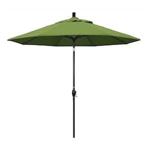 9 ft. Stone Black Aluminum Market Patio Umbrella with Push Tilt Crank Lift in Spectrum Cilantro Sunbrella