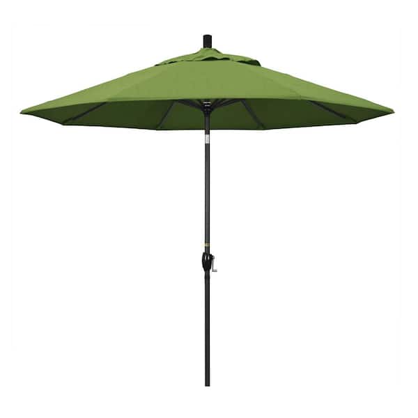 California Umbrella 9 ft. Stone Black Aluminum Market Patio Umbrella with Push Tilt Crank Lift in Spectrum Cilantro Sunbrella