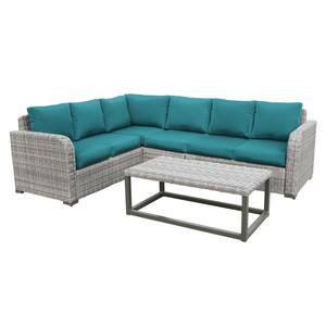 Forsyth 5-Piece Wicker Outdoor Sectional Set with Peacock Cushions
