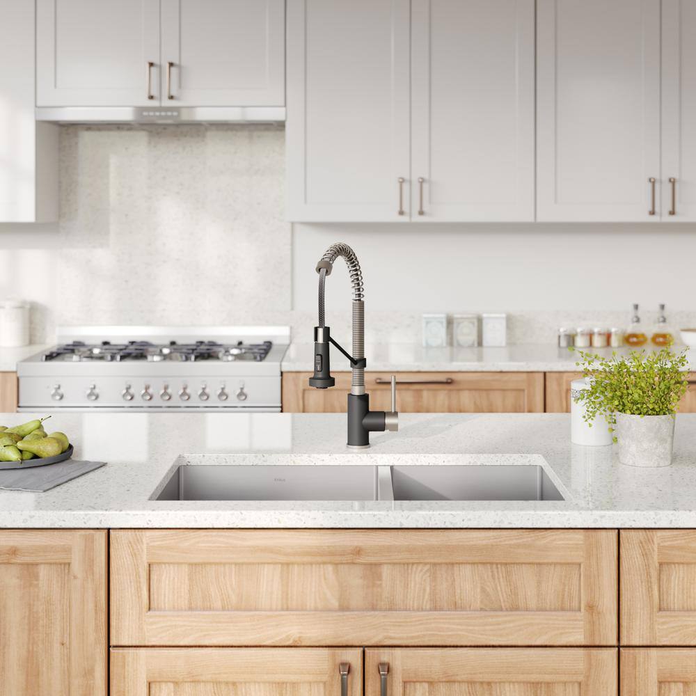 33" Matte Black Stainless Steel Double Basin Undermount Sink with Faucet