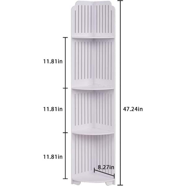 4-Tier White 47.24 in. Accent Cabinet Office Storage Cabinet with 4 Shelves Corner Shelf Stand for Bathroom