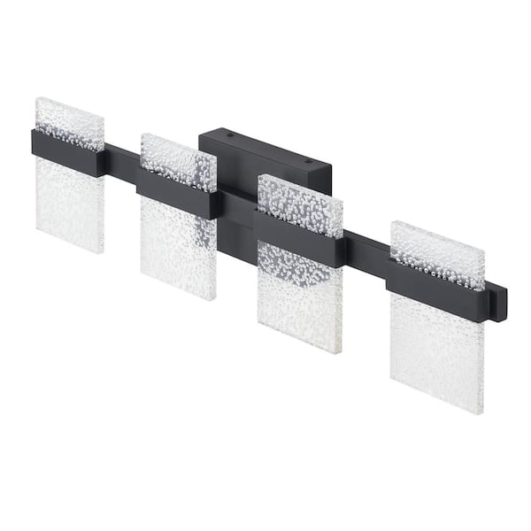 Merra 27.6 in. 4-Light Black LED Vanity Light with Clear Seedy Acrylic Shade