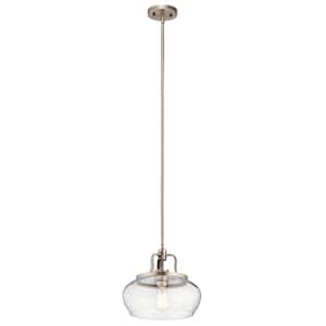 Davenport 1-Light Antique Pewter Transitional Shaded Kitchen Convertible Pendant Hanging Light to Semi-Flush