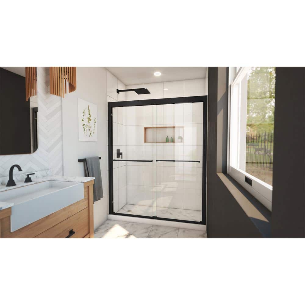 Matte Black 56-60" W x 72" H Semi-Frameless Sliding Shower Door