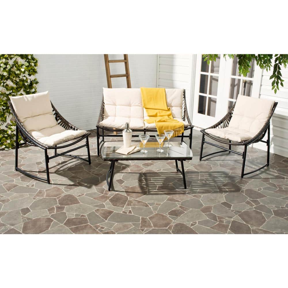 Berkane Beige and Brown Wicker 4-Piece Patio Conversation Set