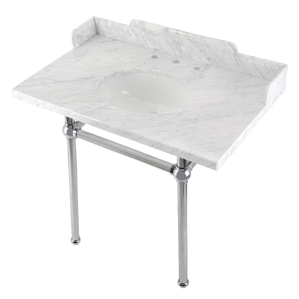 Kingston Brass Fauceture In Marble Console Sink Set With Brass Legs In Marble White Polished