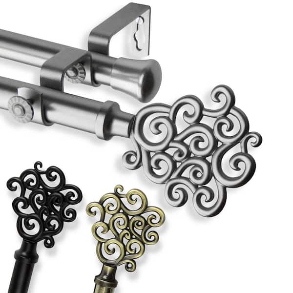 Rod Desyne 48 in. - 84 in. Telescoping Double Curtain Rod in Black with Tidal Finial