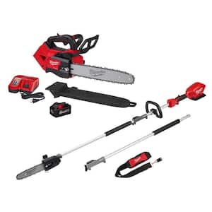 M18 FUEL 14 in. Top Handle 18V Lithium-Ion Brushless Cordless Chainsaw 8.0 Ah Kit & M18 FUEL Pole Saw with QUIK-LOK