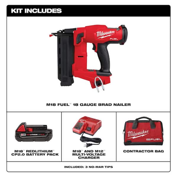 M18 FUEL GEN II 18-Volt 18-Gauge Lithium-Ion Brushless Cordless Brad Nailer Kit with One 2.0 Ah Battery, Charger and Bag