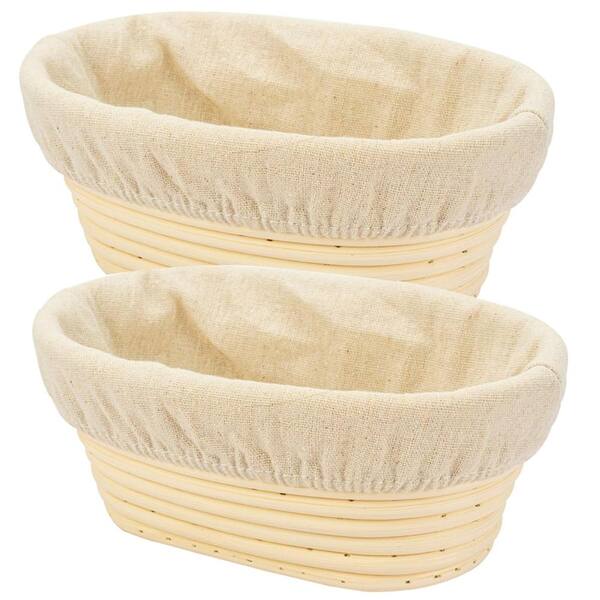 8 in Oval Bread Proofing Baskets with Linen Liners, Set of 2, Natural Rattan Banneton for Artisan Sourdough