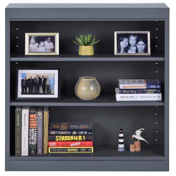 36 in. Tall Charcoal Steel 3-Shelf Welded Standard Bookcase