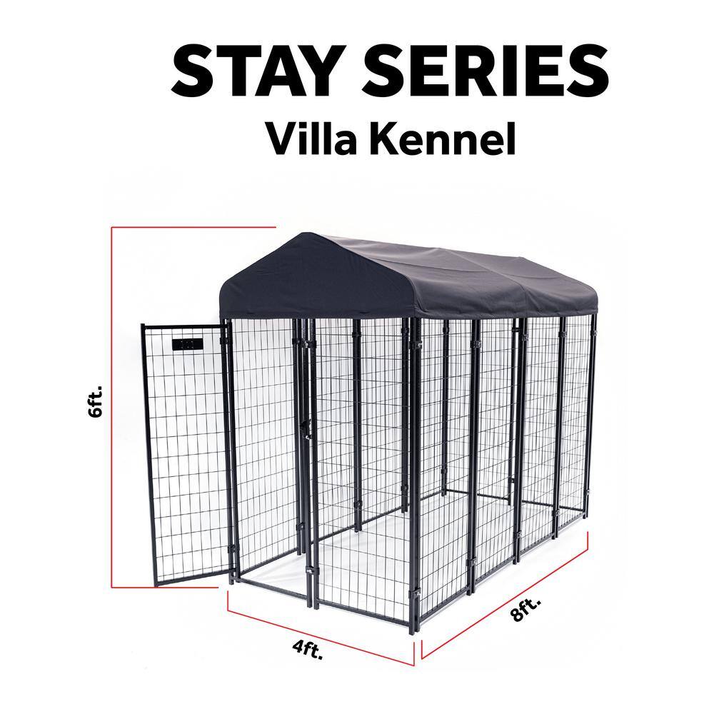 Black Powder Coat Steel Frame Outdoor Dog Kennel with Waterproof Canopy