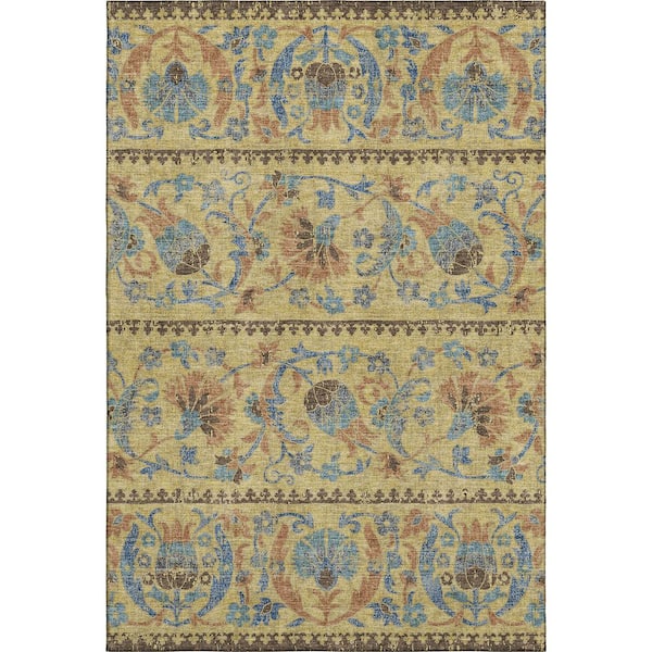 Mayfield Premium Machine Washable Abstract AMF2480 Gold 5 ft. x 7 ft. 6 in. Area Rug