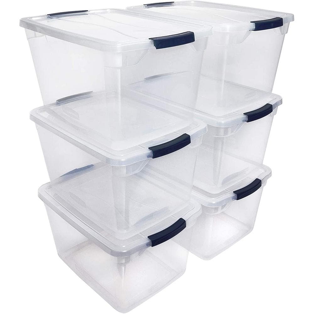 Rubbermaid Cleverstore 30 Quart Plastic Storage Tote Container with Lid (6 Pack)