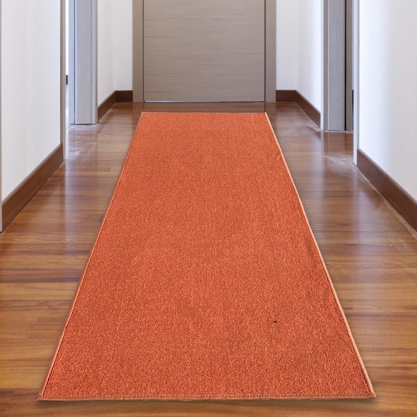 Unbranded Solid Orange Color 31 in. Width x Your Choice Length Custom Size Roll Runner Rug/Stair Runner