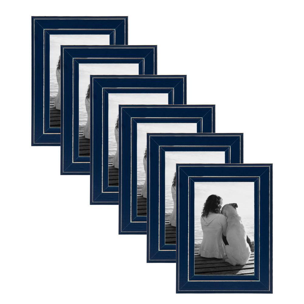 DesignOvation Kieva 4 in. x 6 in. Navy Blue Picture Frame (Set of 6