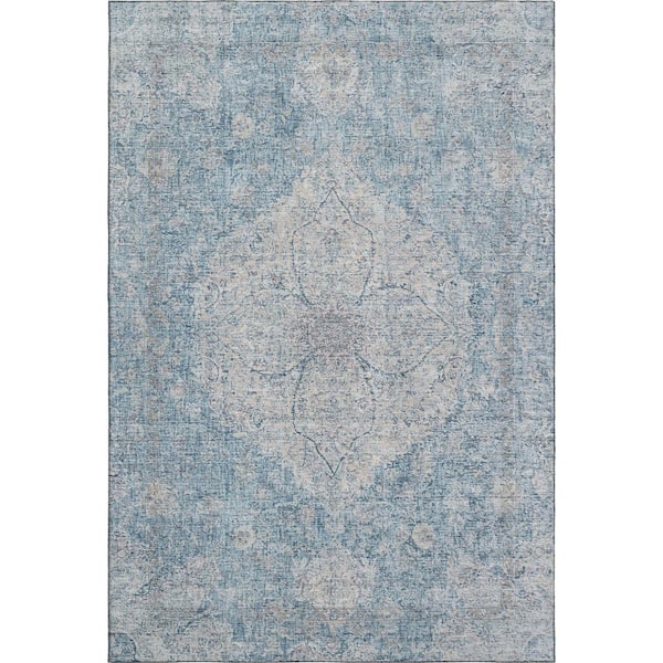Mayfield Premium Machine Washable Abstract AMF2136 Denim 3 ft. x 4 ft. Area Rug